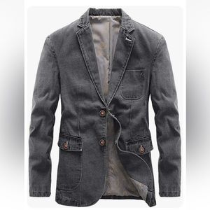 Chouyatou Blazer Jacket Notch Lapel vintage style denim sport coat sz S